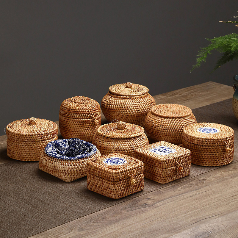 Food Snacks In Japan - Handgewebte Rattan-Aufbewahrungsbox mit Deckel, Süßigkeiten-Snack-Glas, Tee-