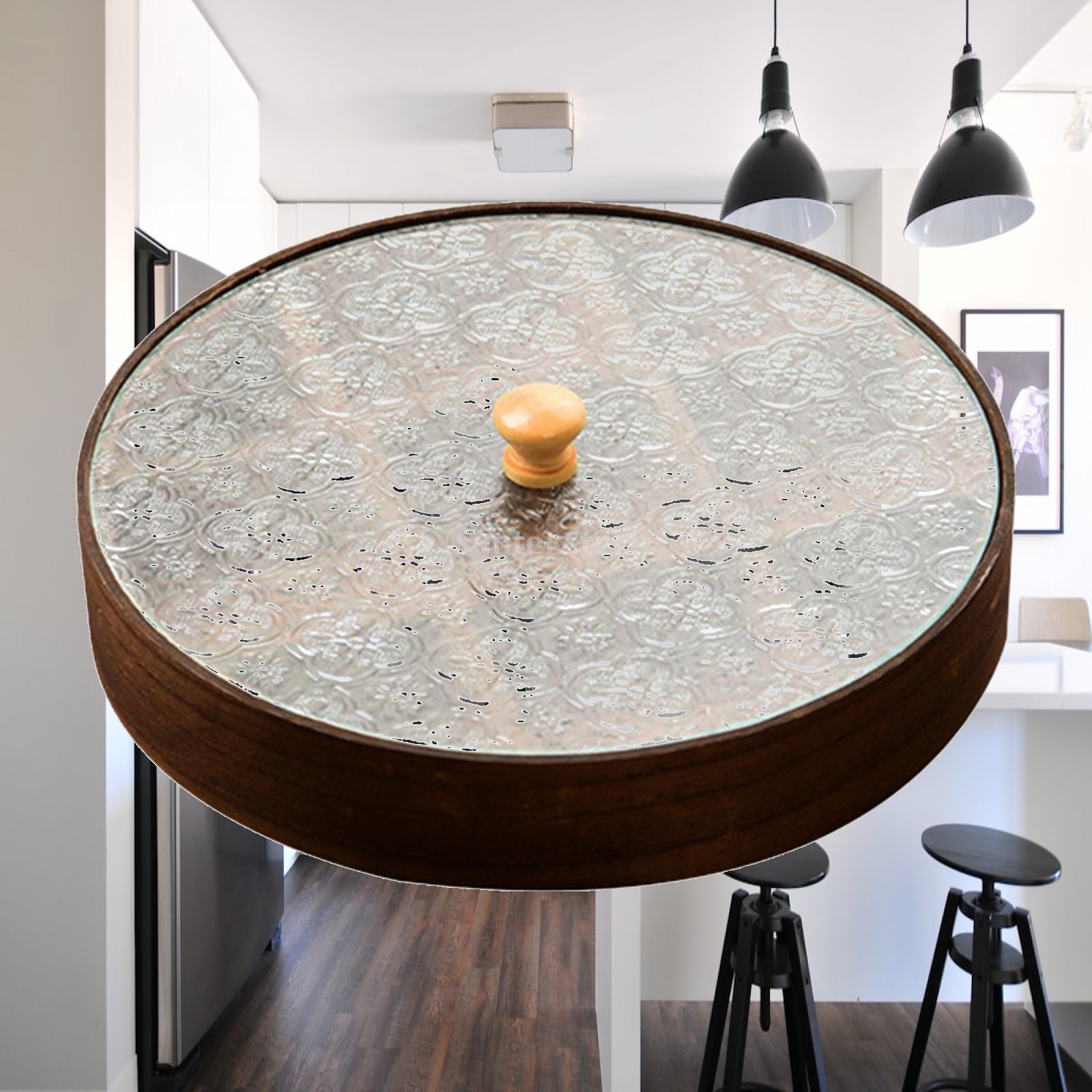 Food Platter Snacks - Großes Holz-Serviertablett mit Glasdeckel, Unterteilte Obst-
