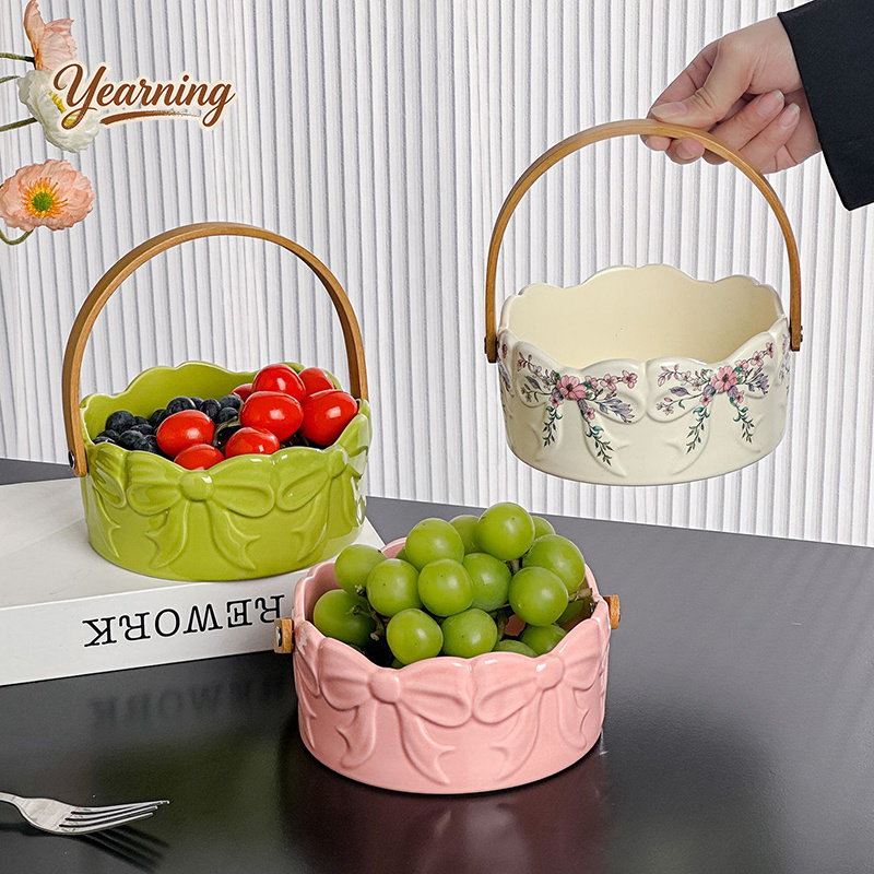 Snacks Food Gift Baskets - Hochwertiger Keramik-Obstkorb mit Bogenform-Griff Luxuriöses Süßigkeiten-,