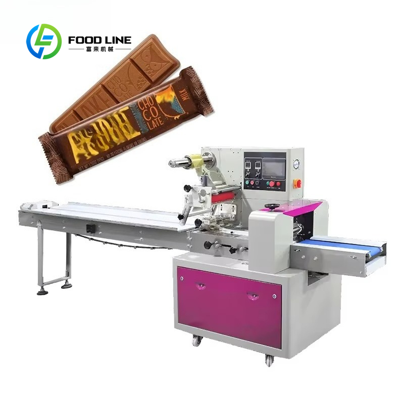 Food Energy Snacks - Automatische Schokoladenriegel-Flowpack-Maschine, Hochgeschwindigkeits-Kissenverpackungsmaschine für Energieriegel/Kekse/Snack-Lebensmittelverpackungen, kundenspezifisch