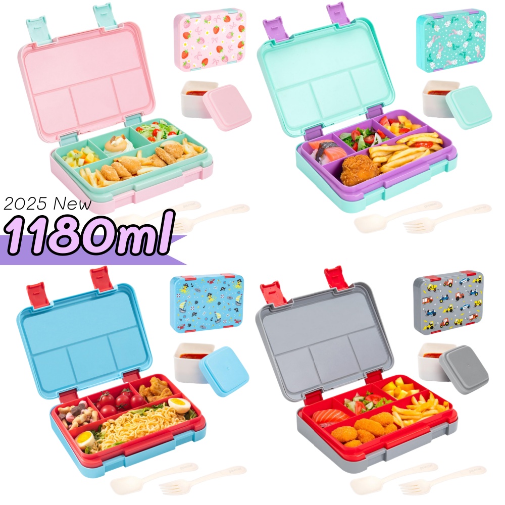 Food Or Snacks - 40 Unzen Bento-Lunchbox-Set mit Cartoon-Muster, auslaufsicher,