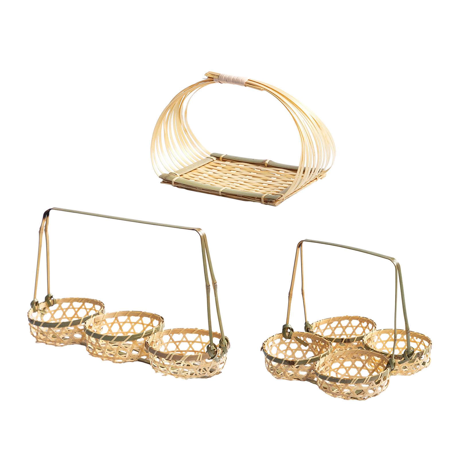 Snacks Food Gift Baskets - Handgewebter Bambus-Dessertkorb, Mehrzweck-Snackhalter, Obst-Präsentiertablett für Esszimmer,